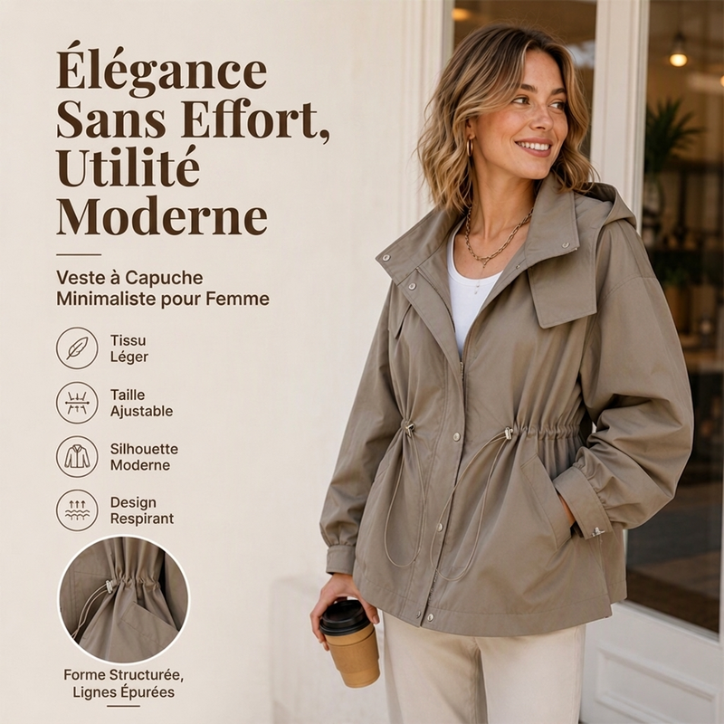Veste à capuche tendance pour femme avec taille coulissante