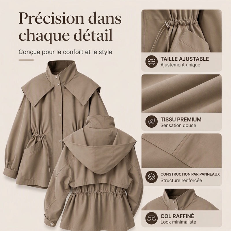 Veste à capuche tendance pour femme avec taille coulissante