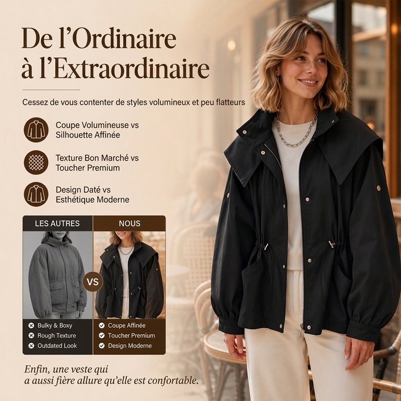 Veste à capuche tendance pour femme avec taille coulissante