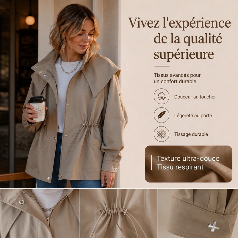 Veste à capuche tendance pour femme avec taille coulissante