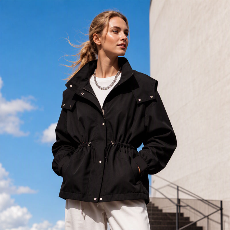 Veste à capuche tendance pour femme avec taille coulissante