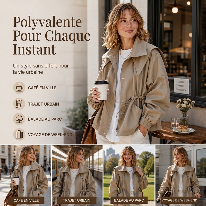 Veste à capuche tendance pour femme avec taille coulissante