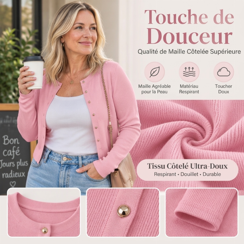 Cardigan en maille à boutons pour femme, manches longues