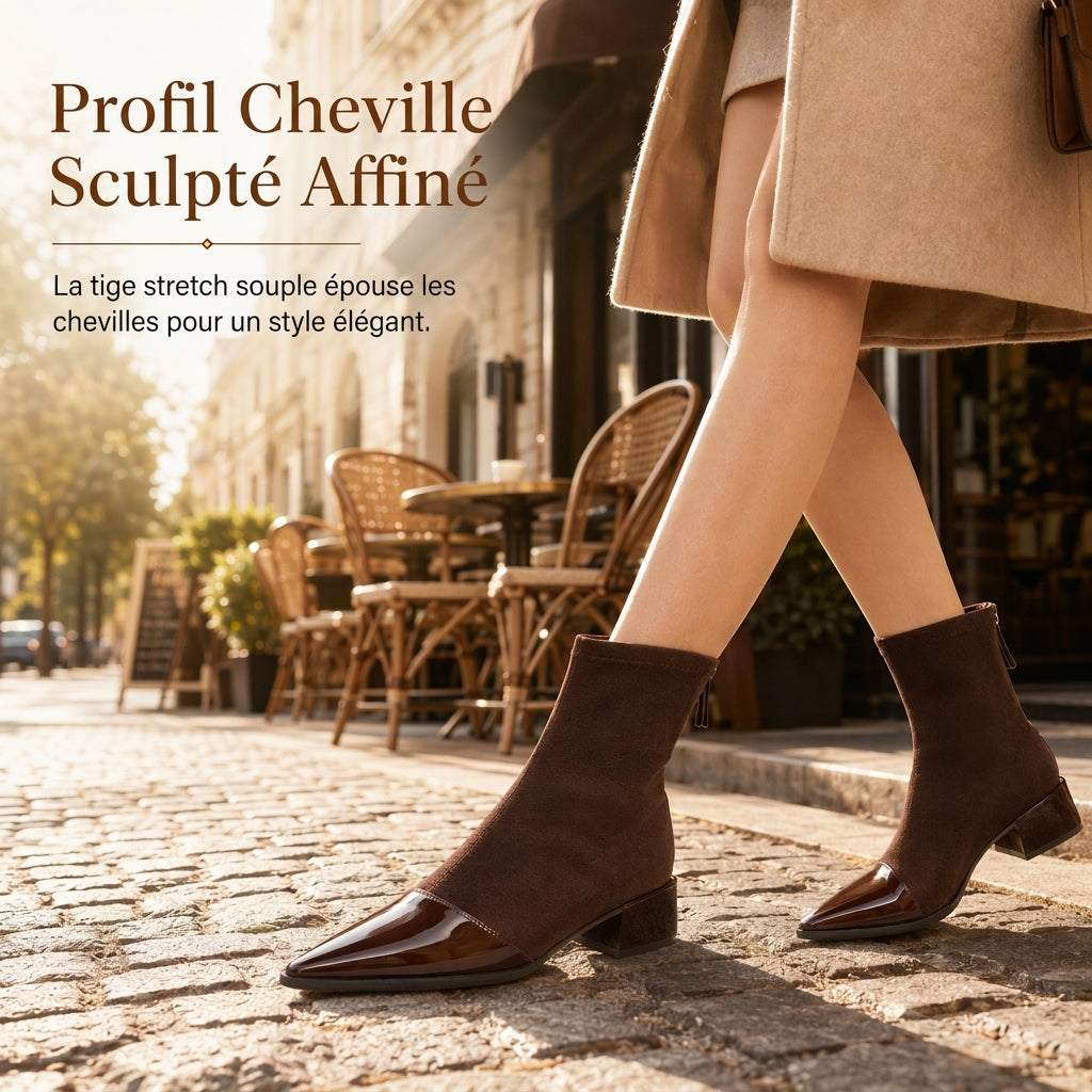 Bottines à bout pointu de style français pour femme, coupe ajustée, bottines courtes élégantes pour le printemps et l'automne