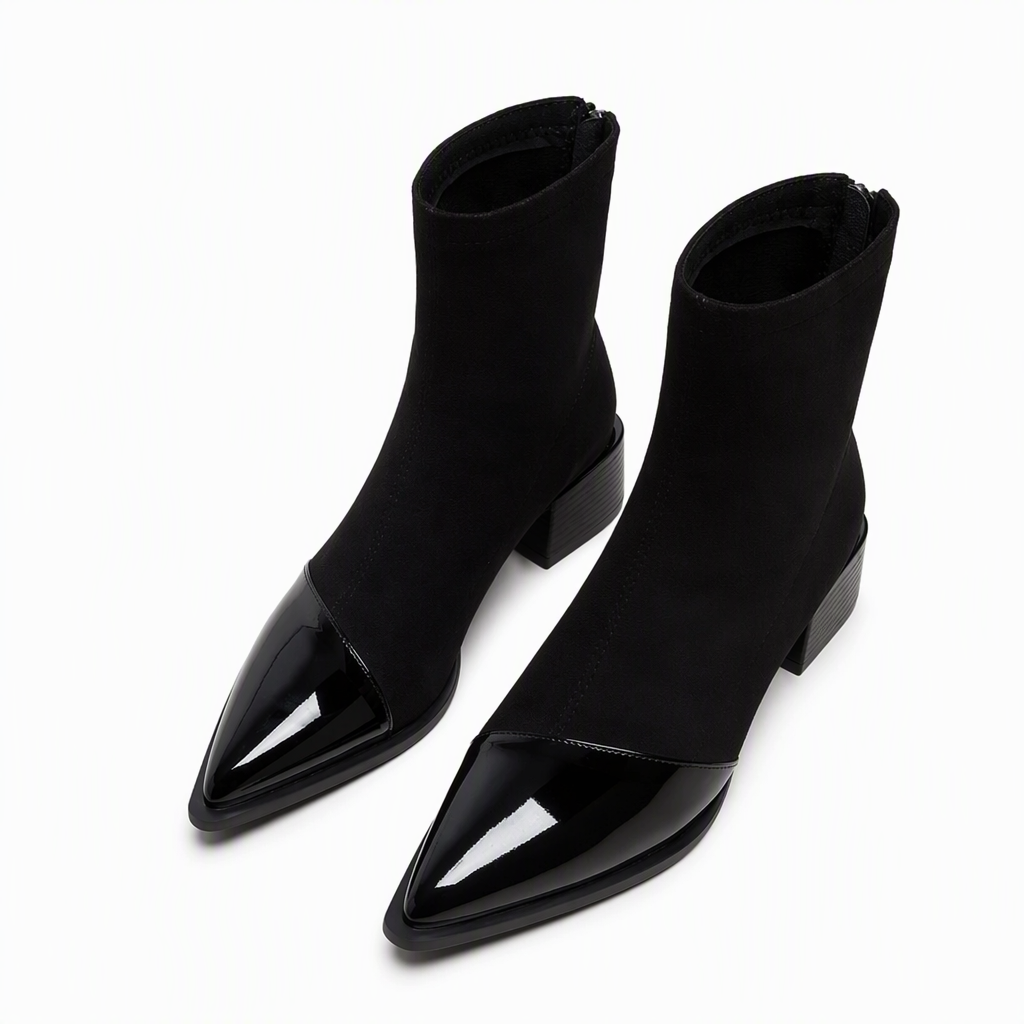 Bottines à bout pointu de style français pour femme, coupe ajustée, bottines courtes élégantes pour le printemps et l'automne