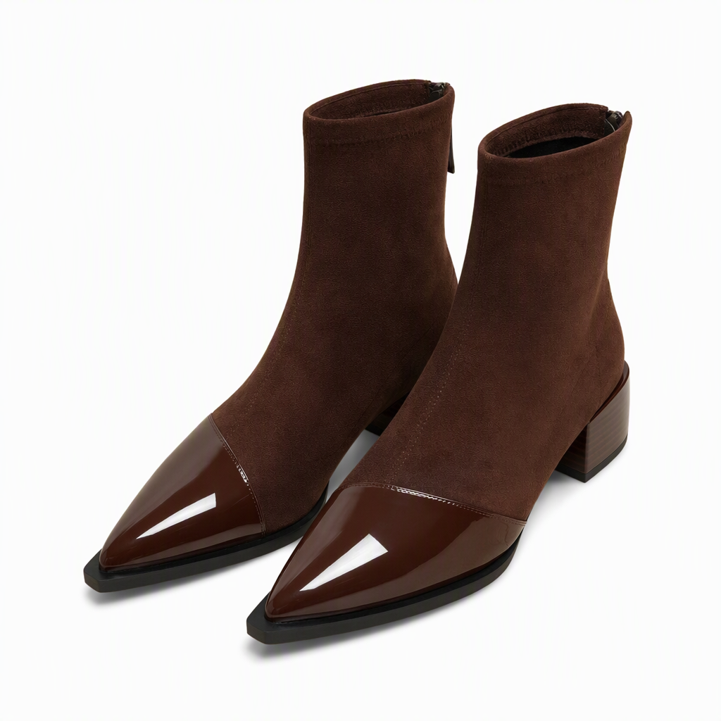 Bottines à bout pointu de style français pour femme, coupe ajustée, bottines courtes élégantes pour le printemps et l'automne