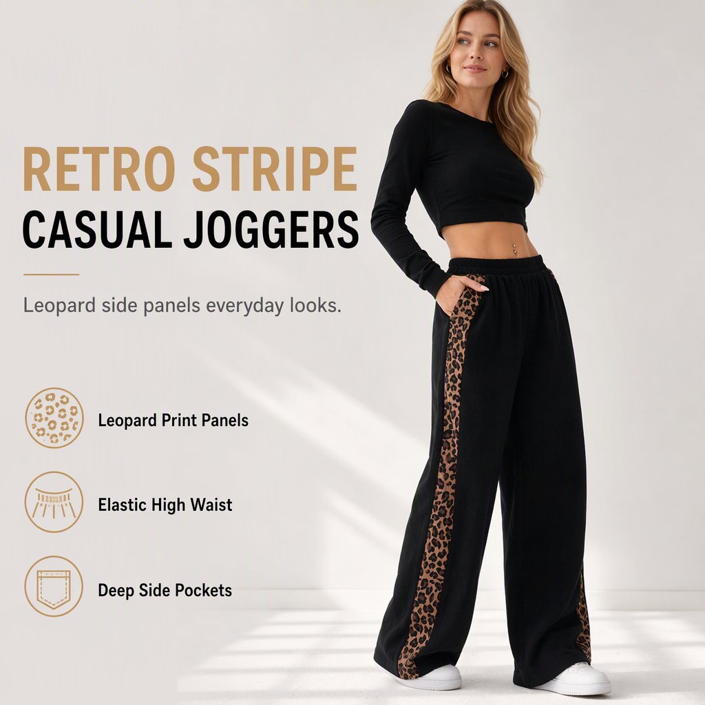 Pantalon de sport décontracté pour femme, à jambes larges, avec taille élastiquée et couleur contrastée