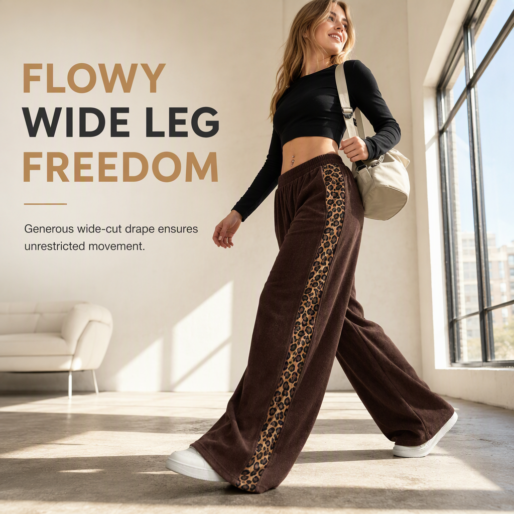 Pantalon de sport décontracté pour femme, à jambes larges, avec taille élastiquée et couleur contrastée