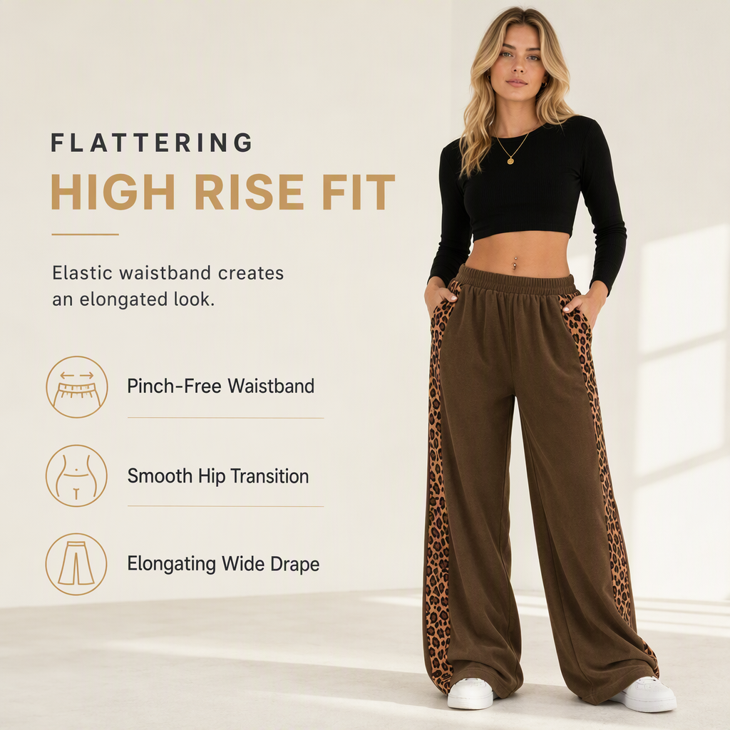Pantalon de sport décontracté pour femme, à jambes larges, avec taille élastiquée et couleur contrastée