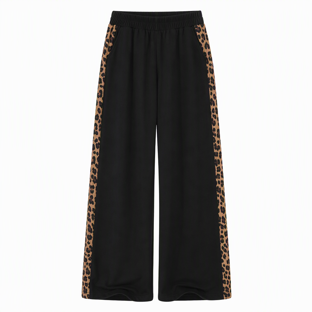 Pantalon de sport décontracté pour femme, à jambes larges, avec taille élastiquée et couleur contrastée