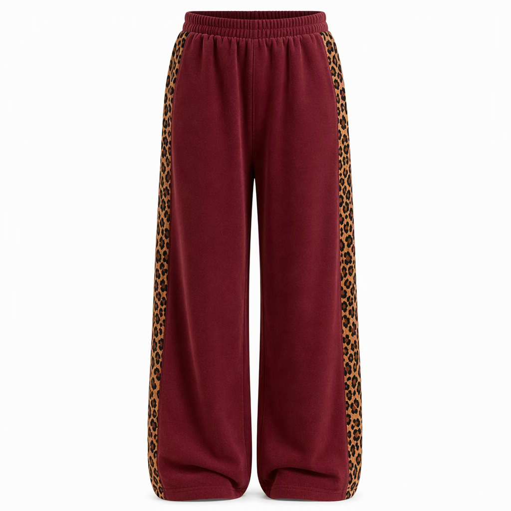 Pantalon de sport décontracté pour femme, à jambes larges, avec taille élastiquée et couleur contrastée