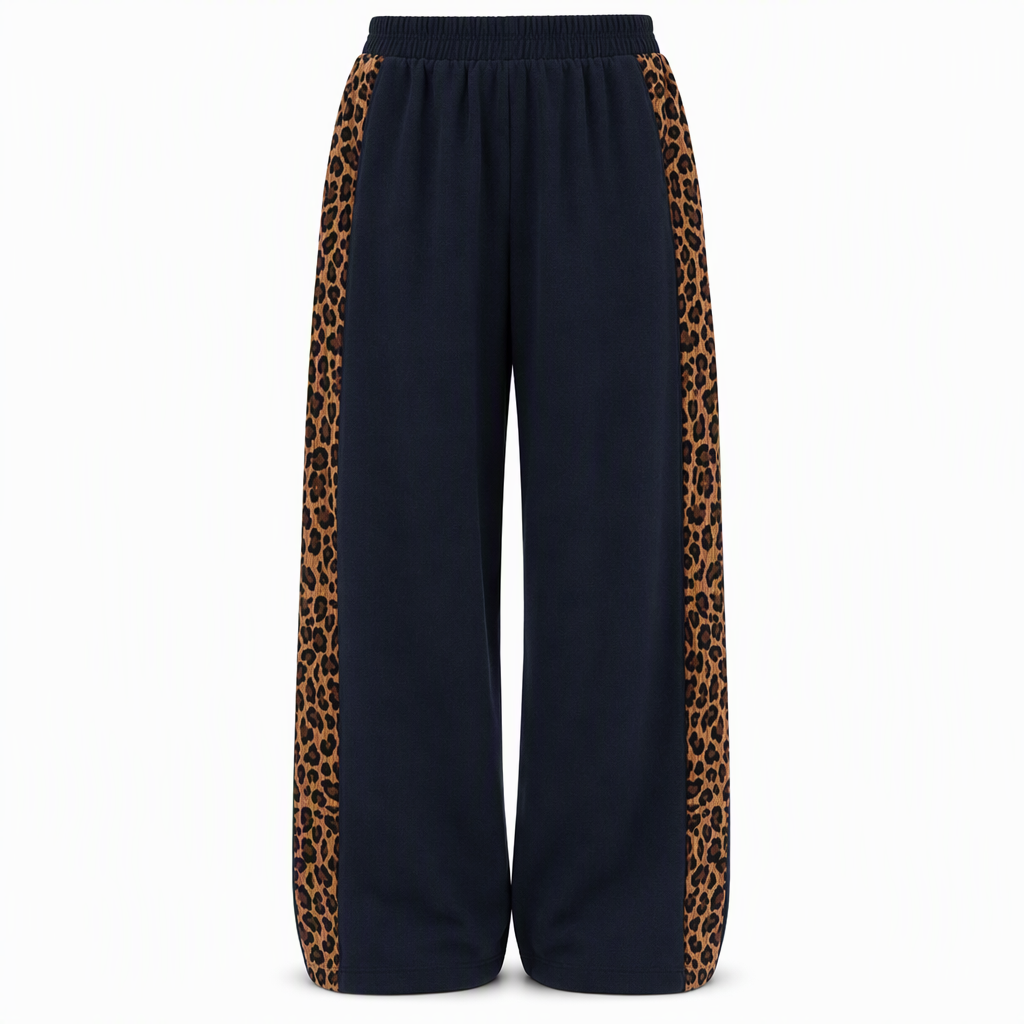 Pantalon de sport décontracté pour femme, à jambes larges, avec taille élastiquée et couleur contrastée