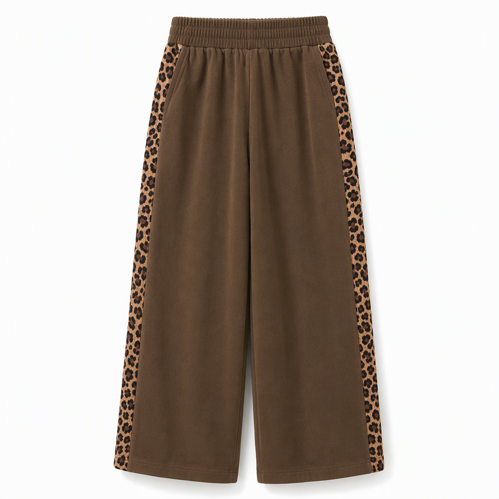 Pantalon de sport décontracté pour femme, à jambes larges, avec taille élastiquée et couleur contrastée