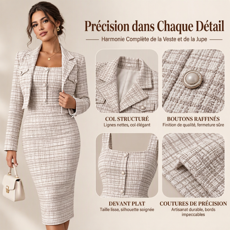 Ensemble femme veste courte élégante et robe ajustée