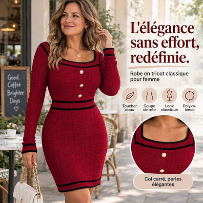 Robe moulante en maille élégante à col carré pour femme