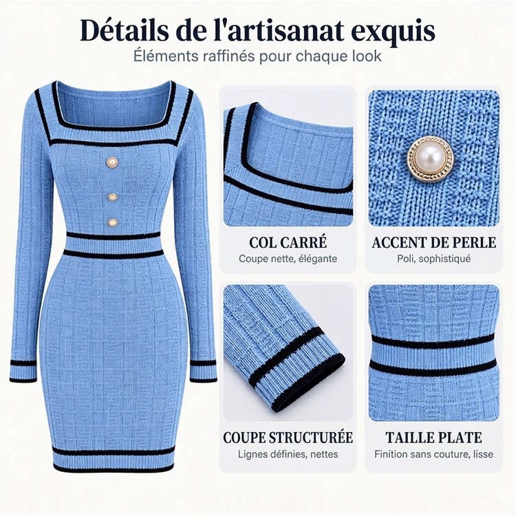 Robe moulante en maille élégante à col carré pour femme