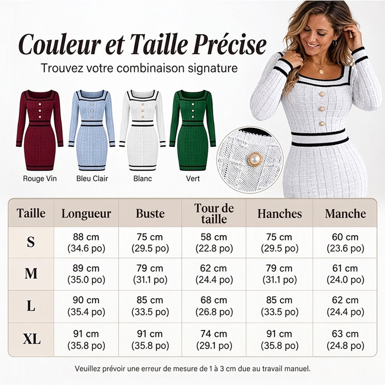 Robe moulante en maille élégante à col carré pour femme