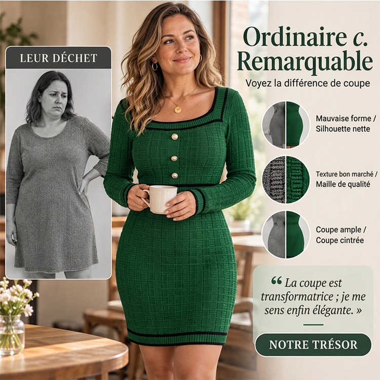 Robe moulante en maille élégante à col carré pour femme
