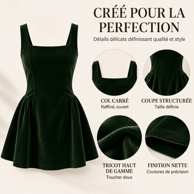 Robe sans manches en velours à col carré pour femme