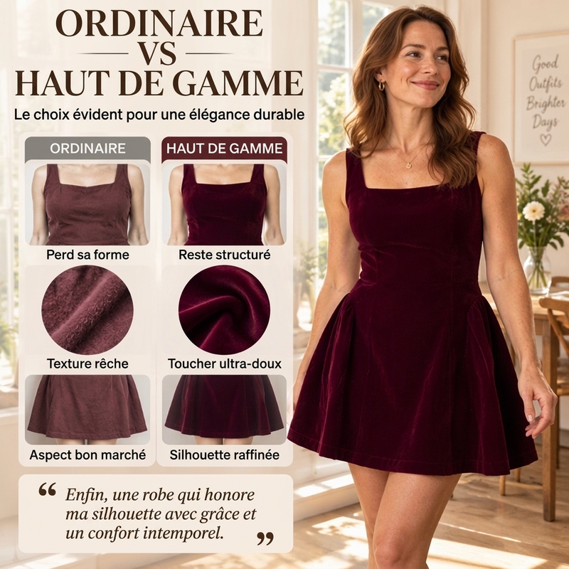 Robe sans manches en velours à col carré pour femme