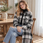 Longue chemise-veste à carreaux décontractée pour femmes, avec fente latérale