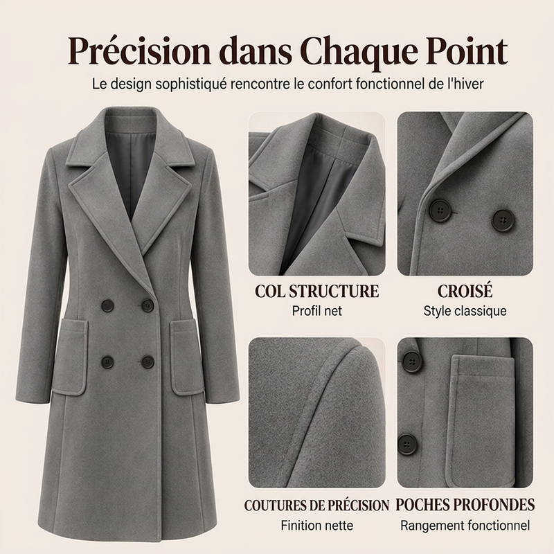 Manteau en laine à double boutonnage pour femmes