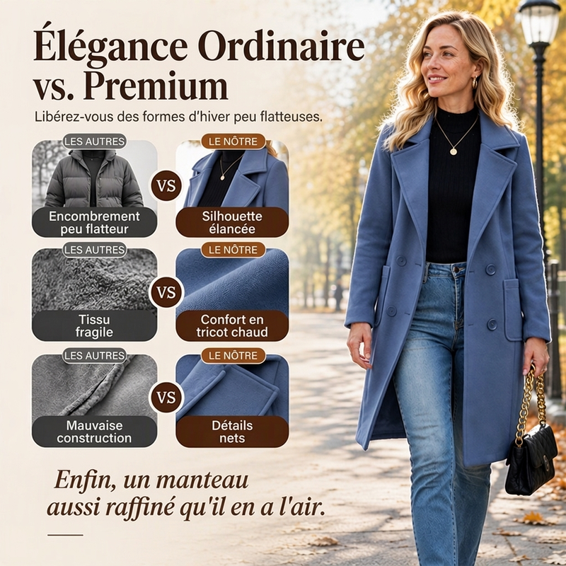 Manteau en laine à double boutonnage pour femmes