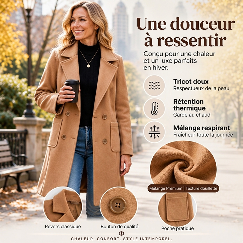 Manteau en laine à double boutonnage pour femmes