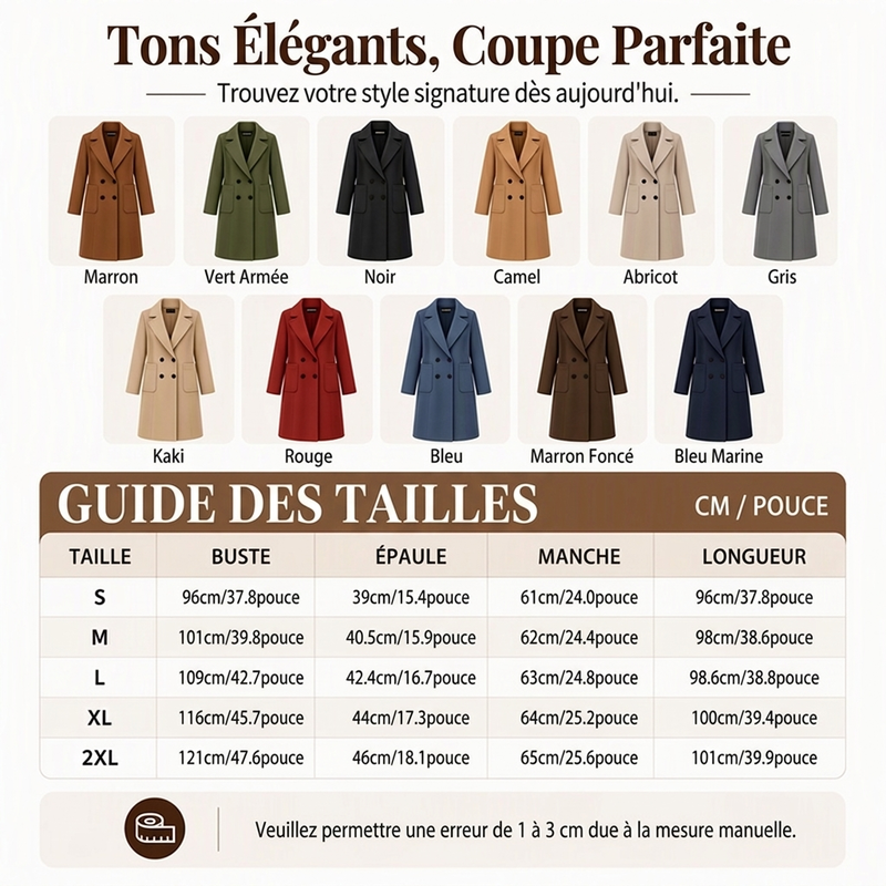 Manteau en laine à double boutonnage pour femmes