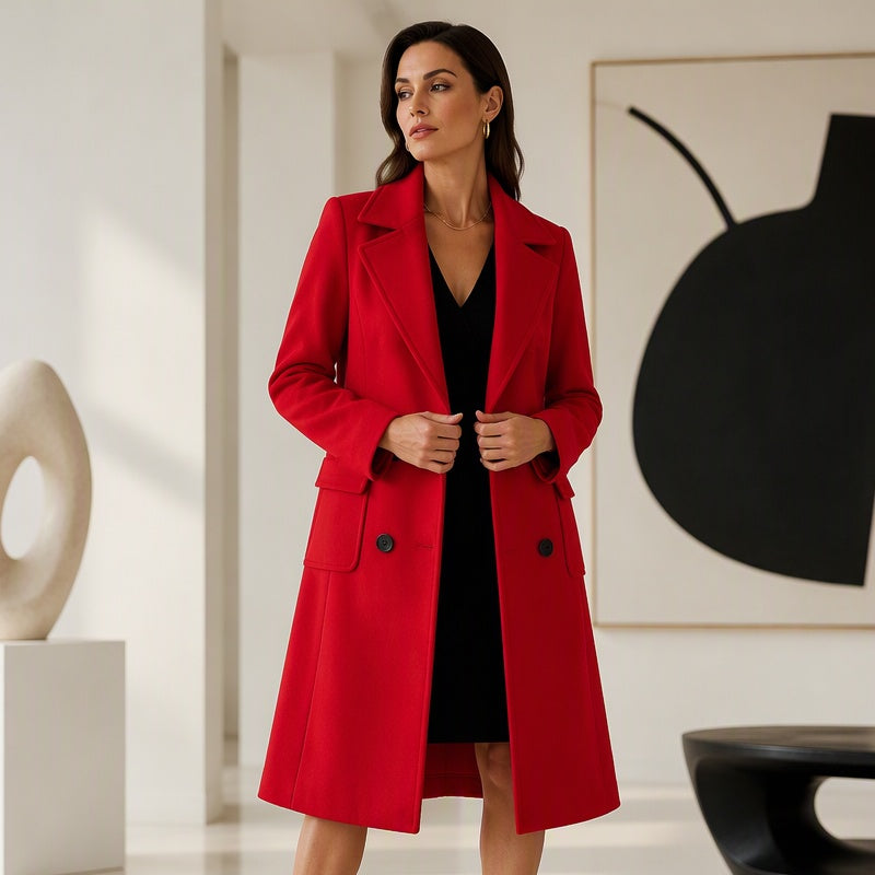 Manteau en laine à double boutonnage pour femmes