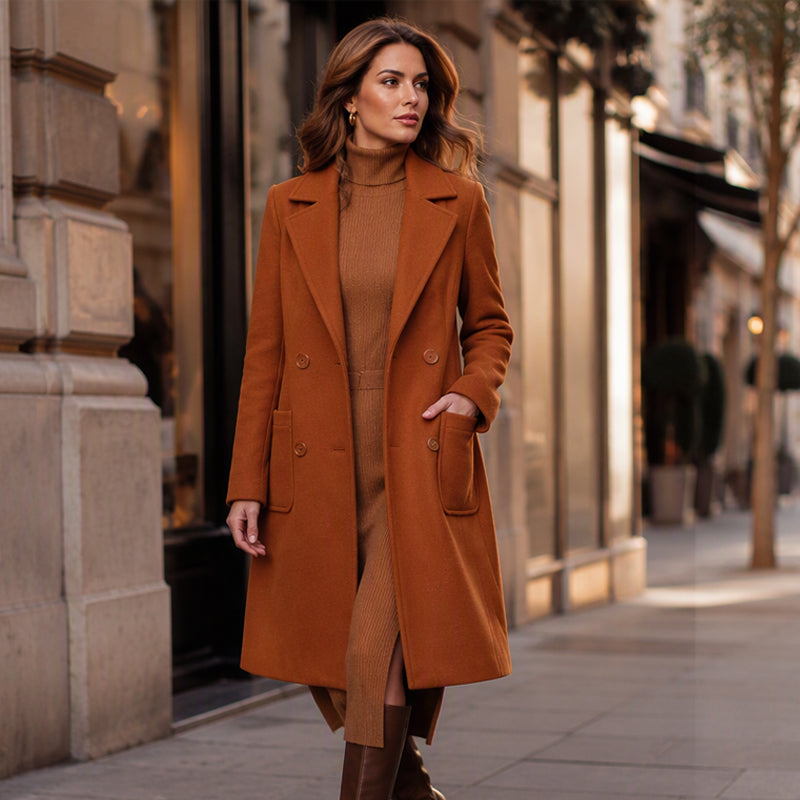 Manteau en laine à double boutonnage pour femmes