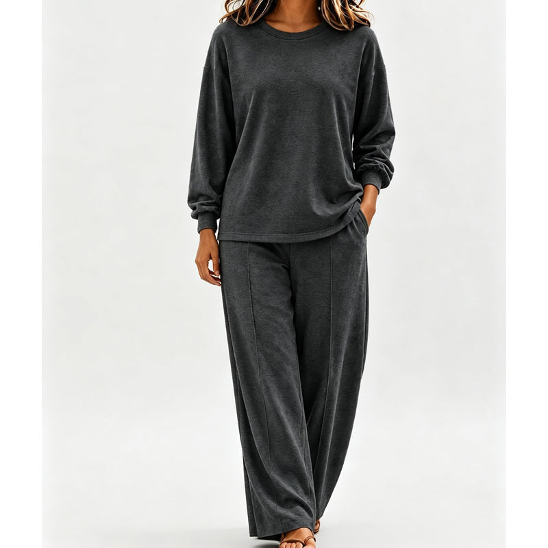 Ensemble 2 pièces pour femme : haut coupe décontractée et pantalon jambe large