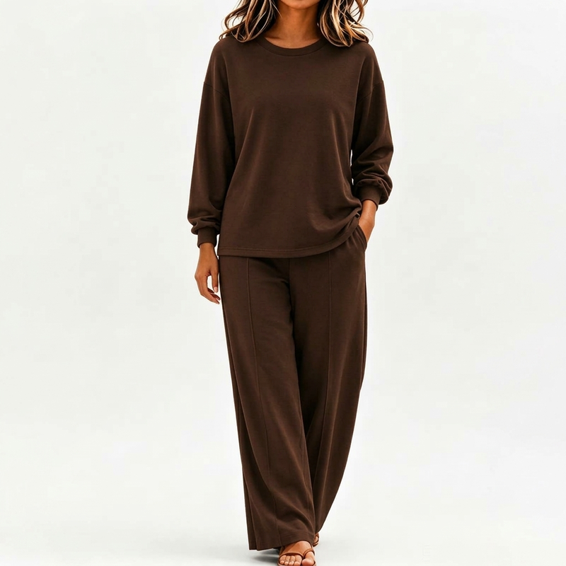 Ensemble 2 pièces pour femme : haut coupe décontractée et pantalon jambe large