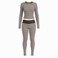 Ensemble de détente et de sport slim à rayures et blocs de couleur, haut à col rond et pantalon à manches longues pour femme