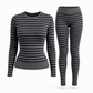 Ensemble de détente et de sport slim à rayures et blocs de couleur, haut à col rond et pantalon à manches longues pour femme