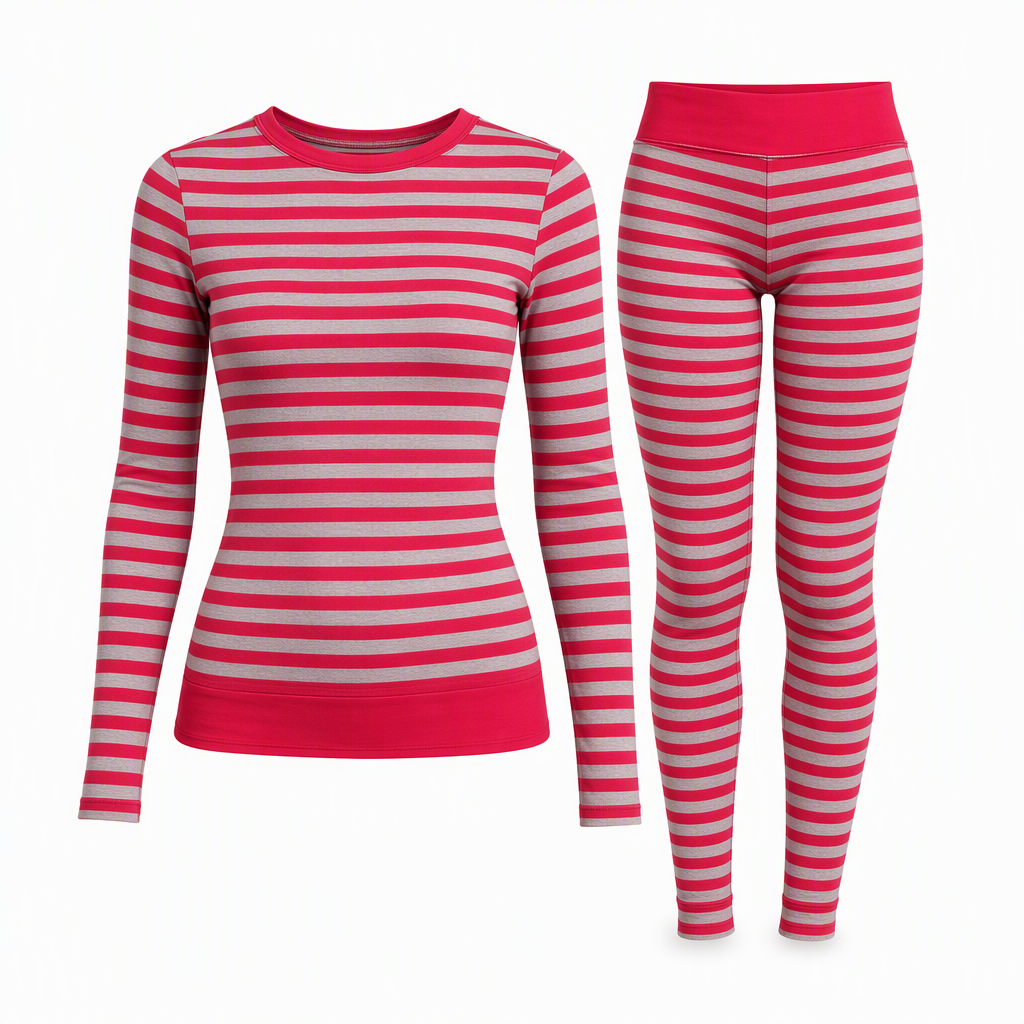Ensemble de détente et de sport slim à rayures et blocs de couleur, haut à col rond et pantalon à manches longues pour femme