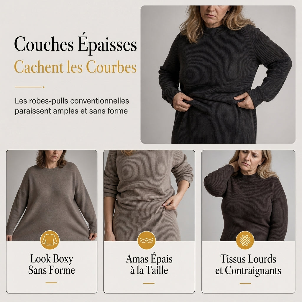 Robe pull mouchetée à manches longues et col rond pour femme, coupe slim moulante