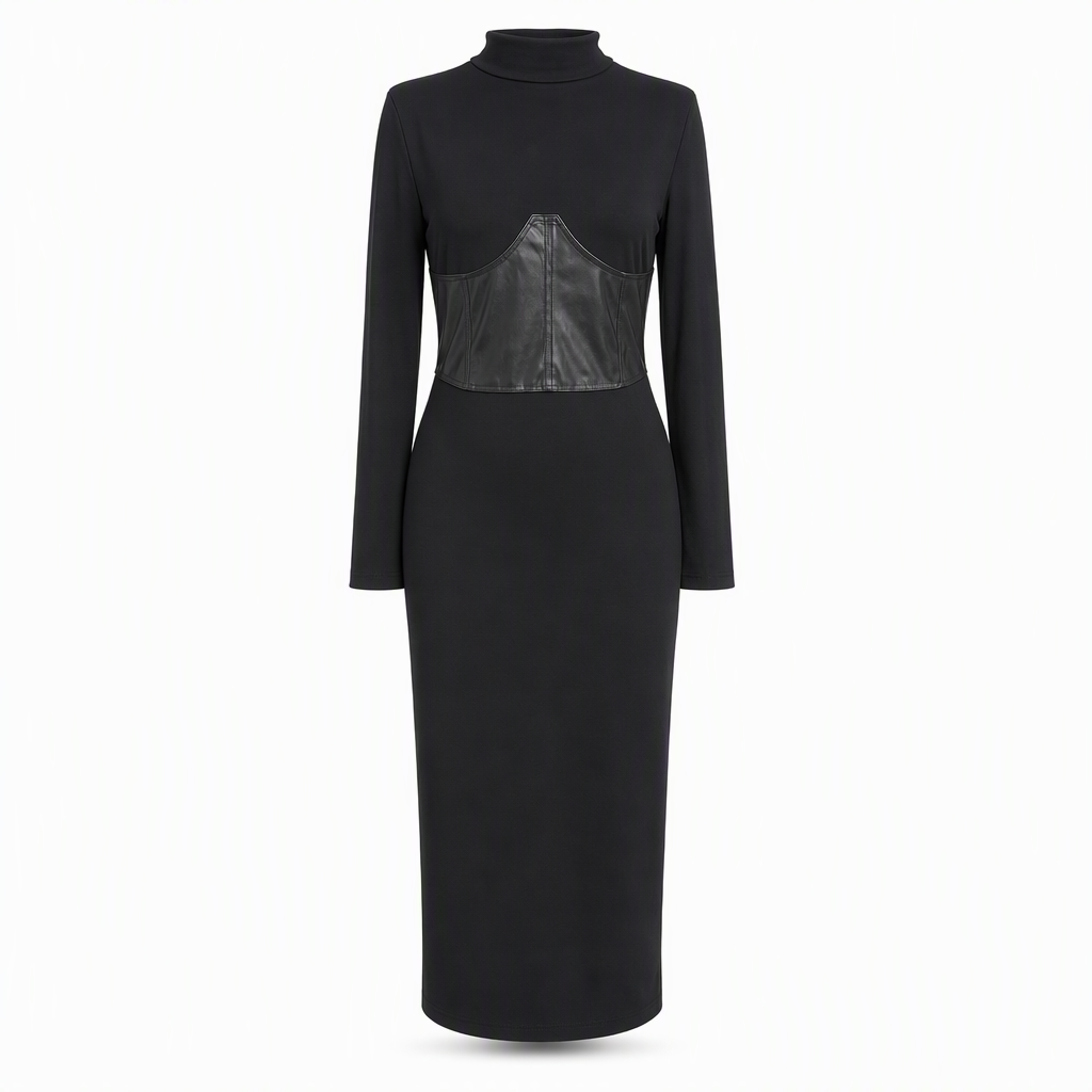 Robe pull mouchetée à manches longues et col rond pour femme, coupe slim moulante