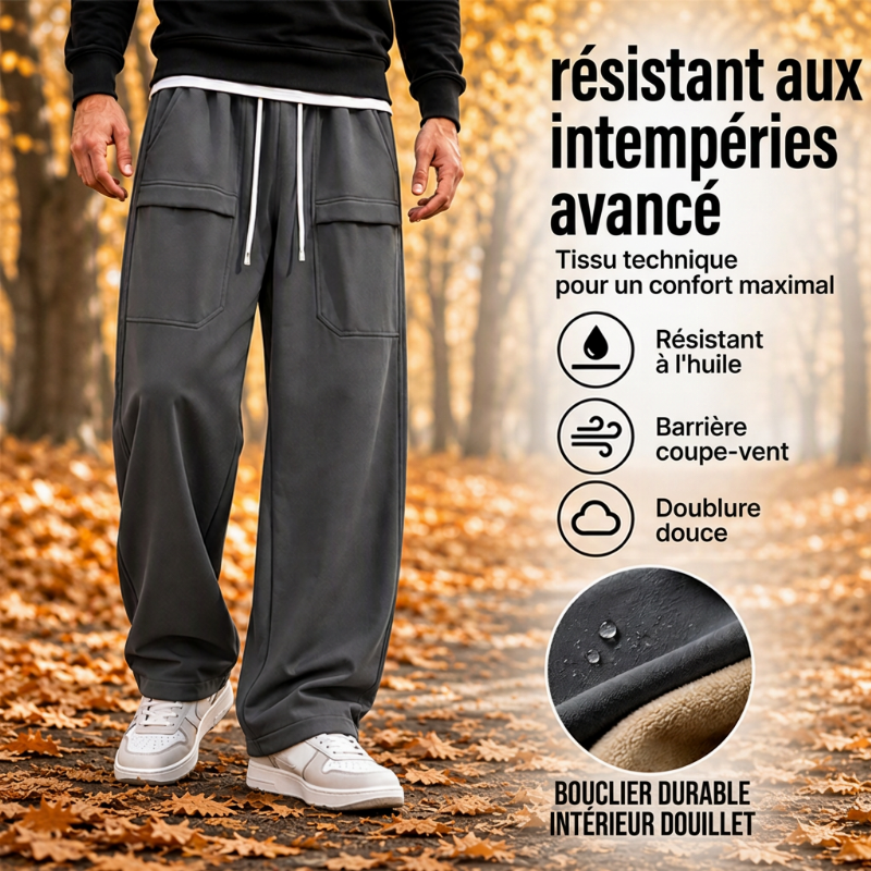 Pantalon cargo déperlant pour homme, doublure en peluche
