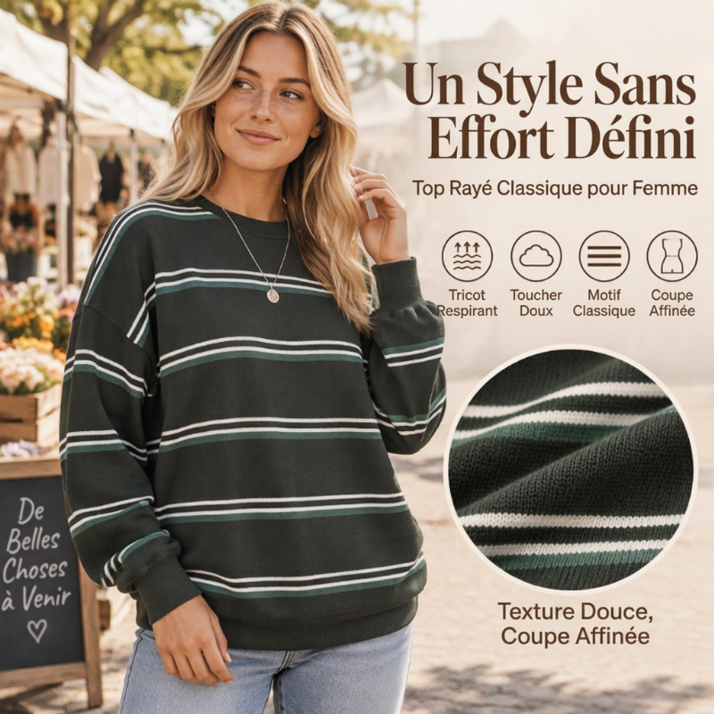 Haut rayé décontracté à col rond pour femme