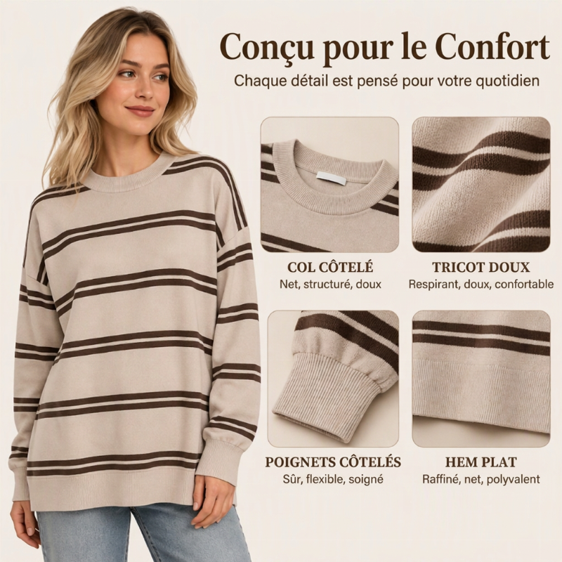 Haut rayé décontracté à col rond pour femme