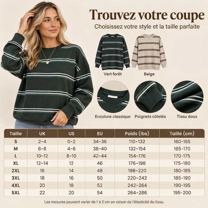 Haut rayé décontracté à col rond pour femme