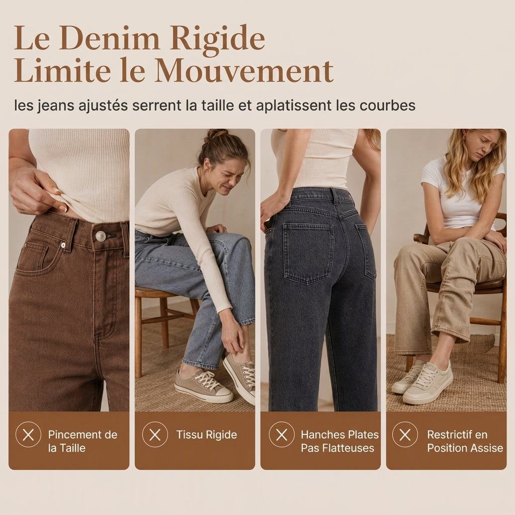 Jeans en denim à coupe ample et jambe droite pour femmes