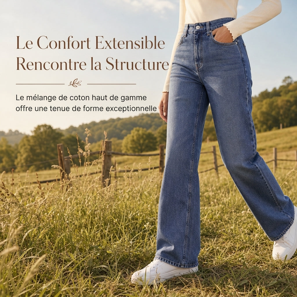 Jeans en denim à coupe ample et jambe droite pour femmes
