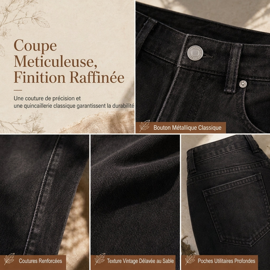 Jeans en denim à coupe ample et jambe droite pour femmes