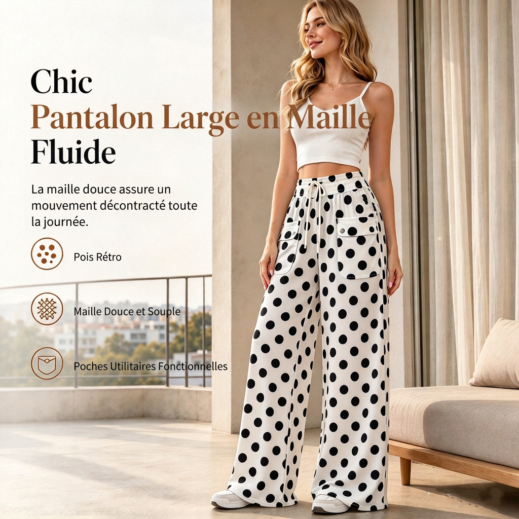 Pantalon large à pois décontracté pour femme