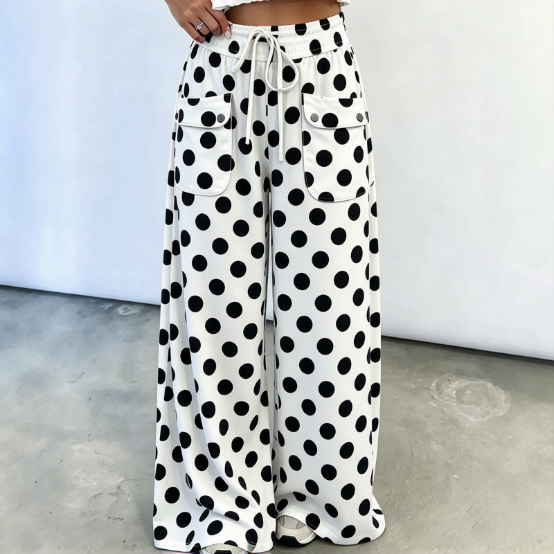 Pantalon large à pois décontracté pour femme