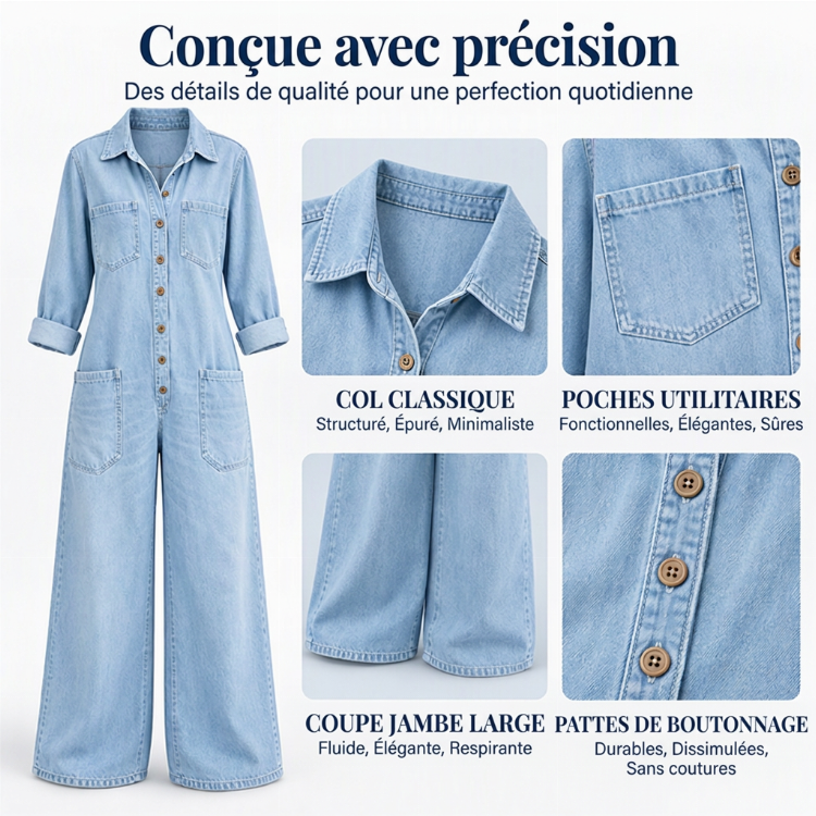 Combinaison en jean vintage à col pour femmes