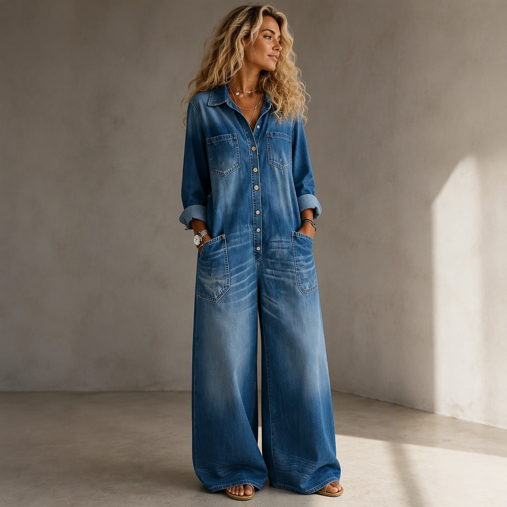 Combinaison en jean vintage à col pour femmes