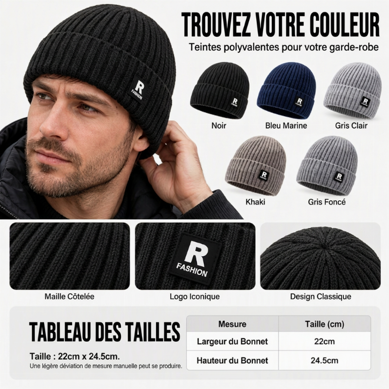 Bonnet chaud en maille slouchy pour homme